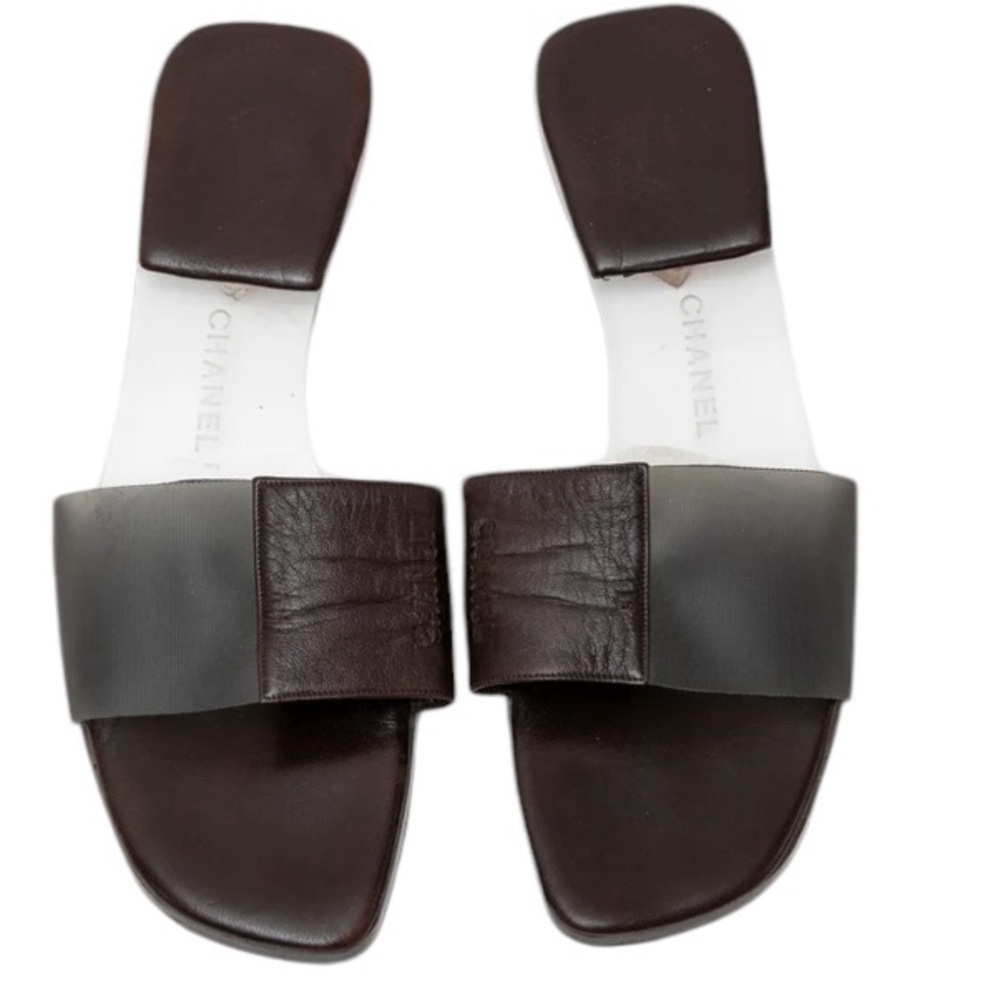 Chanel size 10 brown leather authentic Chanel sandal transparent detail - Picture 2 of 16
